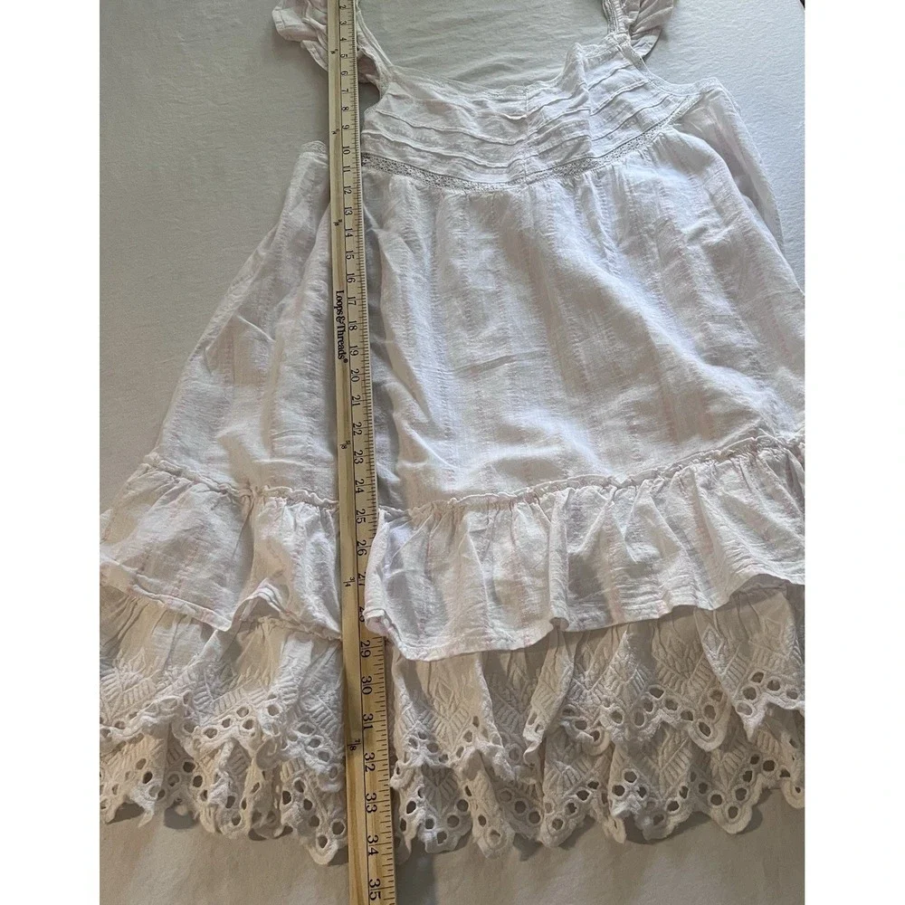 Shabby Chic White Pink‎ Striped Nightgown Square Neck Lace Ruffle Cotton Size M
